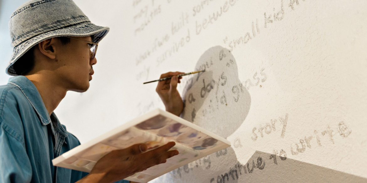 dane nakama painting for his box jelly show