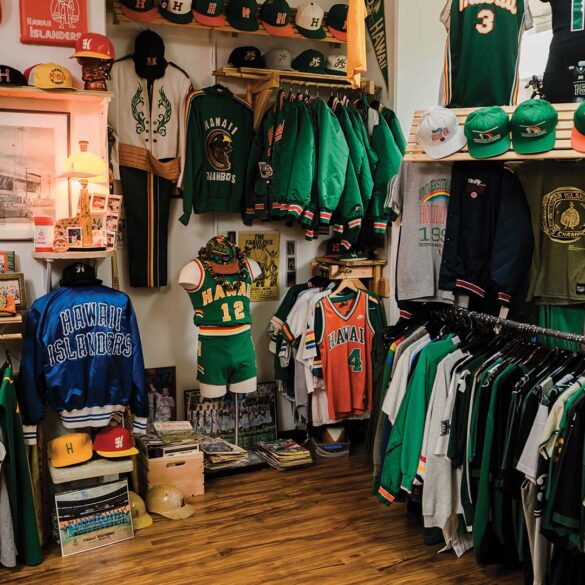 a room with a store full of sports clothes