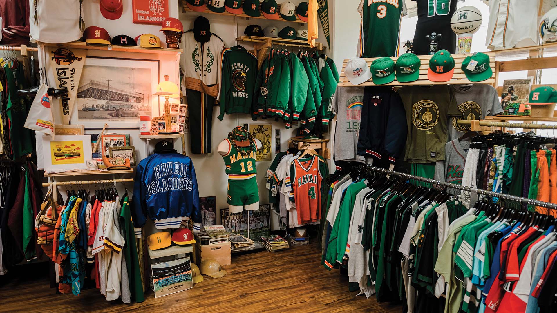 a room with a store full of sports clothes