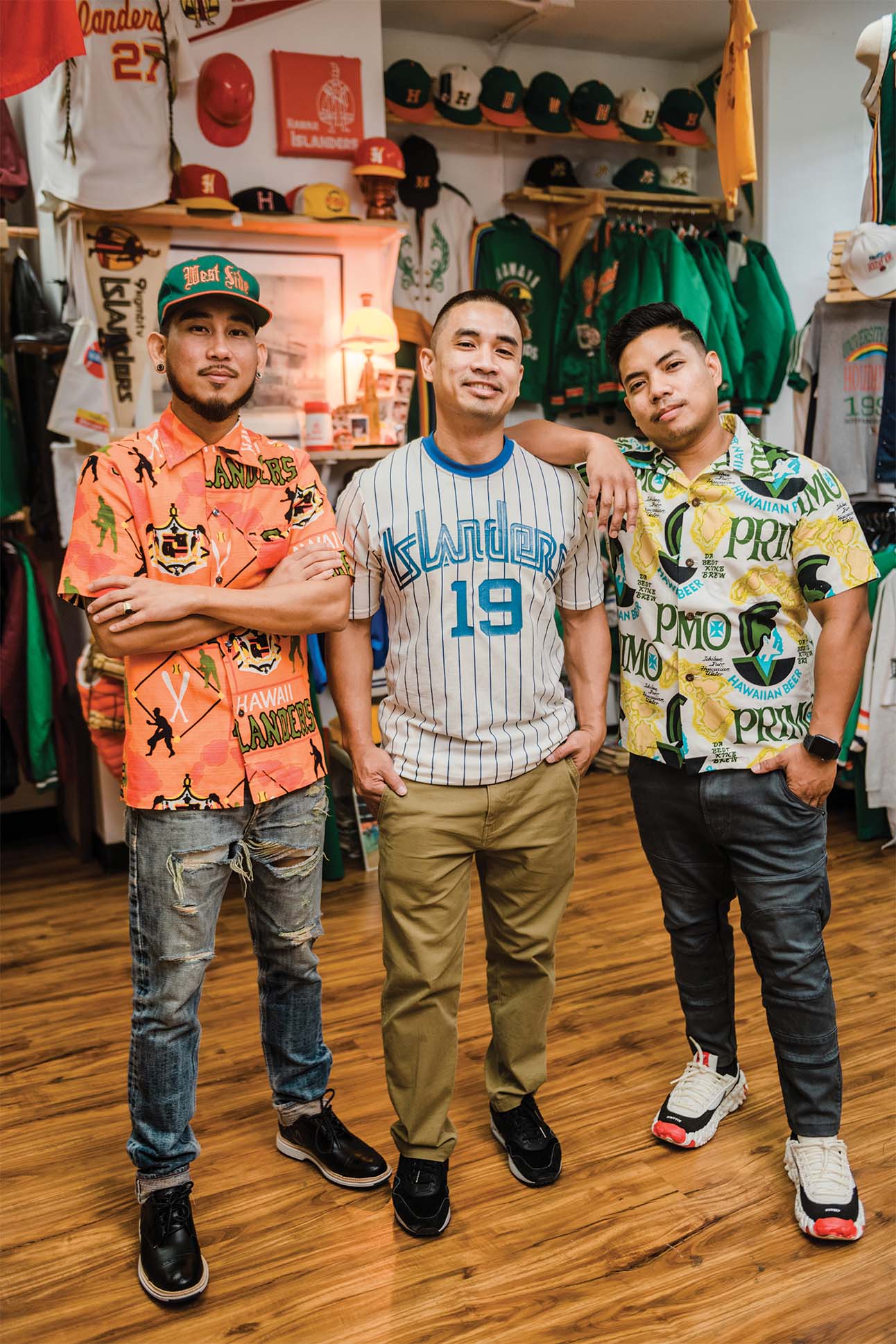 a group of men dressed in sporty shirts and streetwear